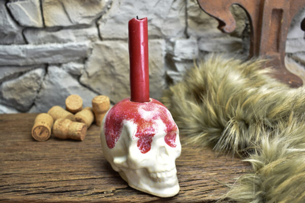 Handmade ceramic skull candle holder white matt and pink effect