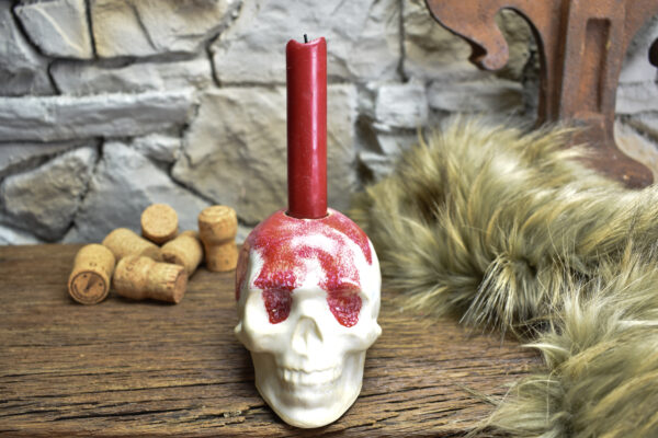 Handmade ceramic skull candle holder white matt and pink effect - Image 4