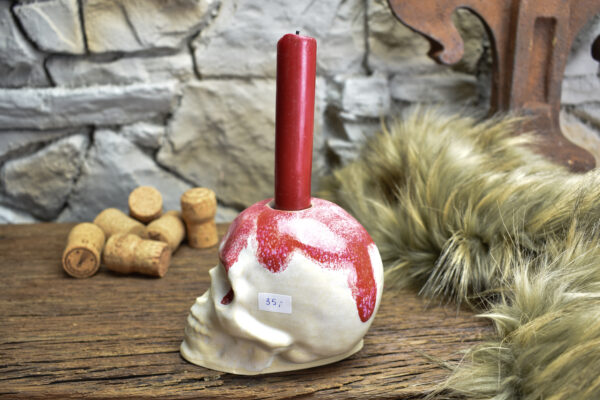 Handmade ceramic skull candle holder white matt and pink effect - Image 3