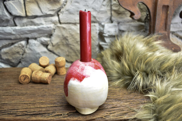 Handmade ceramic skull candle holder white matt and pink effect - Image 2