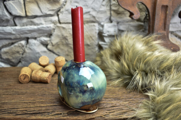 Handmade ceramic skull candle holder brown/blue effect glaze - Image 5