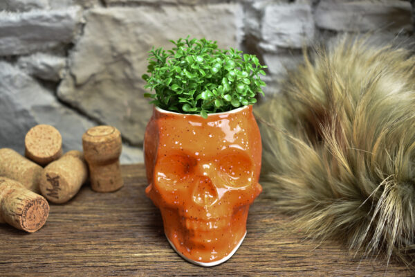 Small skull plantpot shiny orange