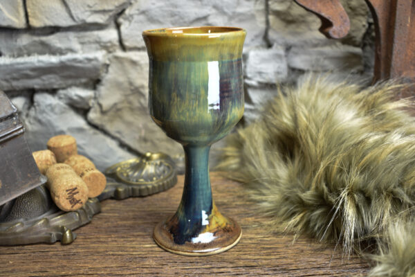 Handmade ceramic wine goblet with brown shiny effect glaze - Image 4