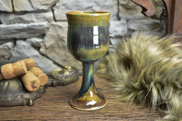 Handmade ceramic wine goblet with brown shiny effect glaze - Image 3