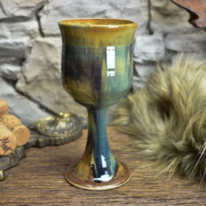 Handmade ceramic wine goblet with brown shiny effect glaze