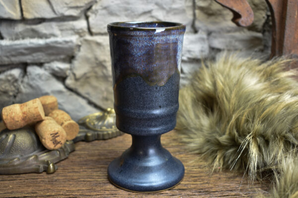 Handmade ceramic chalice dark matt blue with effect glaze - Image 4