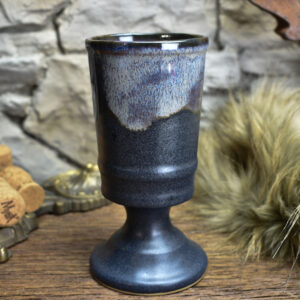 Handmade ceramic chalice dark matt blue with effect glaze