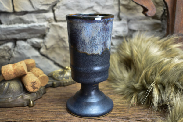 Handmade ceramic chalice dark matt blue with effect glaze - Image 2