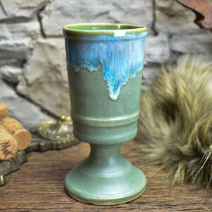 Handmade ceramic chalice green matt with blue effect