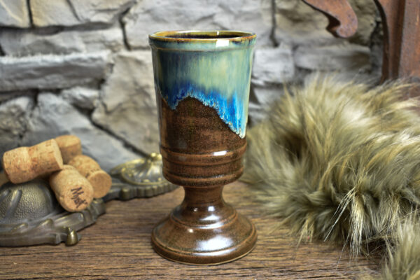 Handmade ceramic chalice brown/blue effect glaze