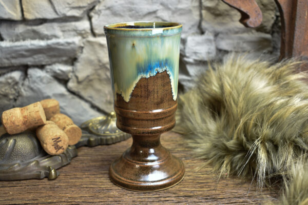 Handmade ceramic chalice brown/blue effect glaze - Image 2