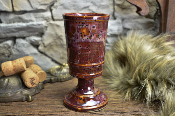Handmade ceramic chalice bordeaux black dots effect glaze - Image 3