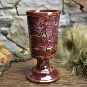 Handmade ceramic chalice bordeaux black dots effect glaze