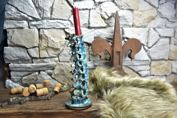 Handmade ceramic spine candle holder brown/blue effect glaze - Image 8