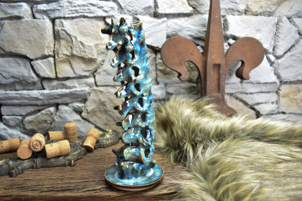 Handmade ceramic spine candle holder brown/blue effect glaze - Image 7