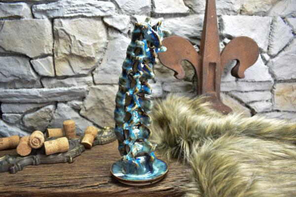 Handmade ceramic spine candle holder brown/blue effect glaze - Image 5