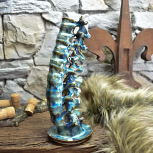 Handmade ceramic spine candle holder brown/blue effect glaze