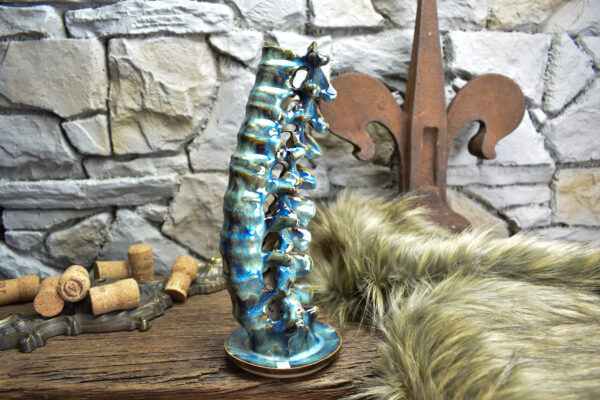 Handmade ceramic spine candle holder brown/blue effect glaze