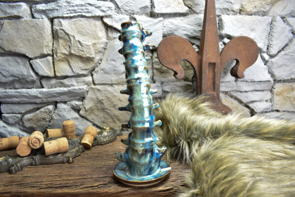 Handmade ceramic spine candle holder brown/blue effect glaze - Image 3