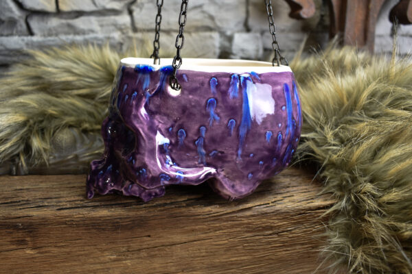 Medium size hanging skull plantpot shiny purple - Image 4