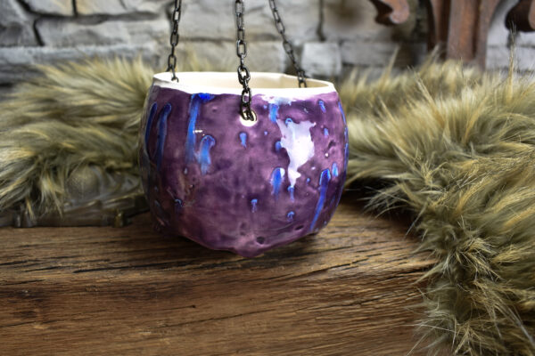 Medium size hanging skull plantpot shiny purple - Image 3
