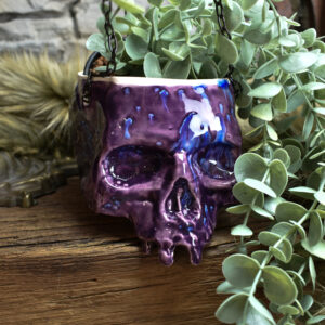 Medium size hanging skull plantpot shiny purple
