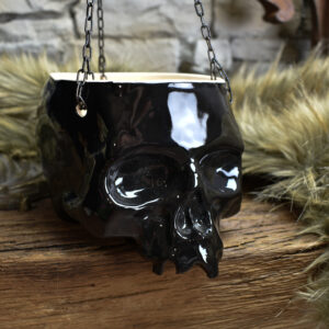 Medium size hanging skull plantpot shiny black