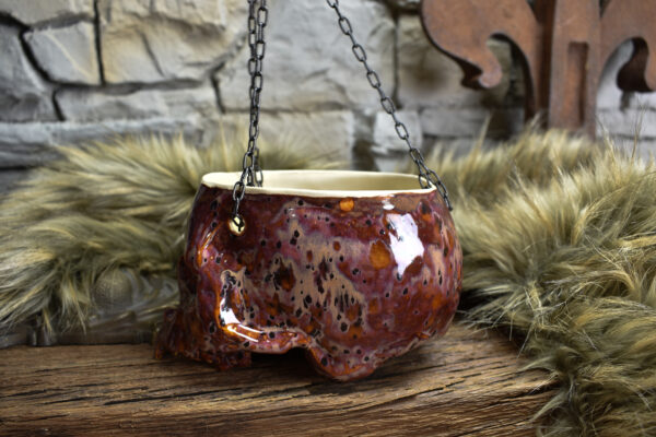 Medium size hanging skull plantpot bordeaux with black dots effect - Image 3