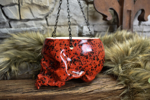 Medium size hanging skull plantpot red with black dots - Image 5