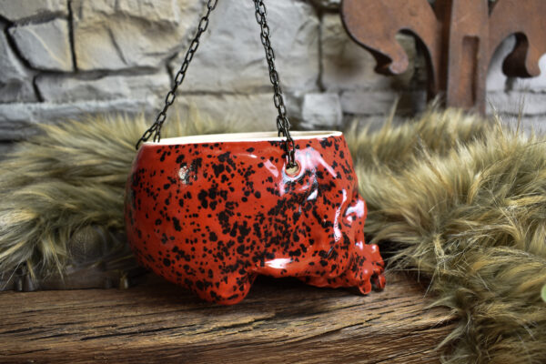 Medium size hanging skull plantpot red with black dots - Image 3