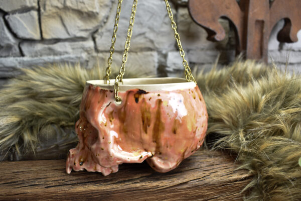 Medium size hanging skull plantpot pink effect glaze - Image 3