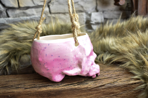 Small hanging skull plantpot pink with small dots - Image 4
