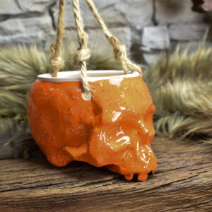 Small hanging skull plantpot shiny orange