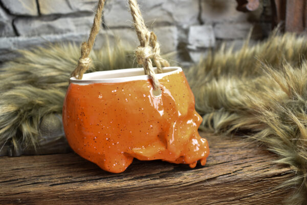 Small hanging skull plantpot shiny orange - Image 3