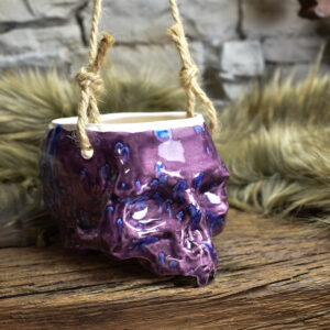 Small hanging skull plantpot shiny purple