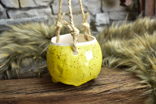 Small hanging skull plantpot yellow with small dots - Image 3