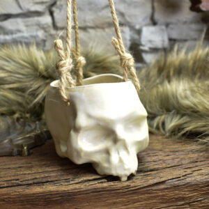 Small hanging skull plantpot white matt