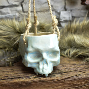 Small hanging skull plantpot light blue