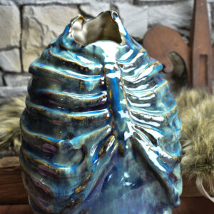 Handmade ribcage vase blue/brown effect glaze 1