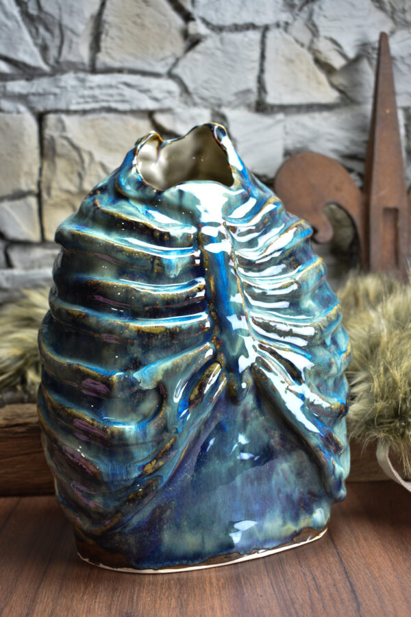 Handmade ribcage vase blue/brown effect glaze 1