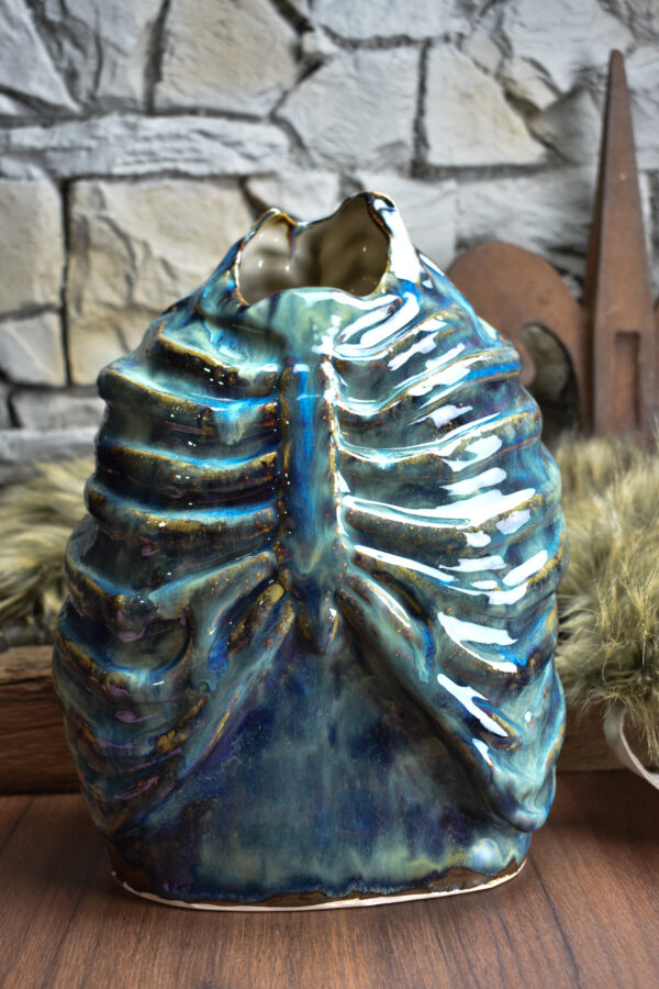 Handmade ribcage vase blue/brown effect glaze 1 - Image 8
