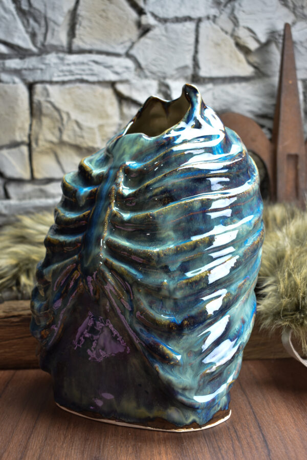 Handmade ribcage vase blue/brown effect glaze 1 - Image 7