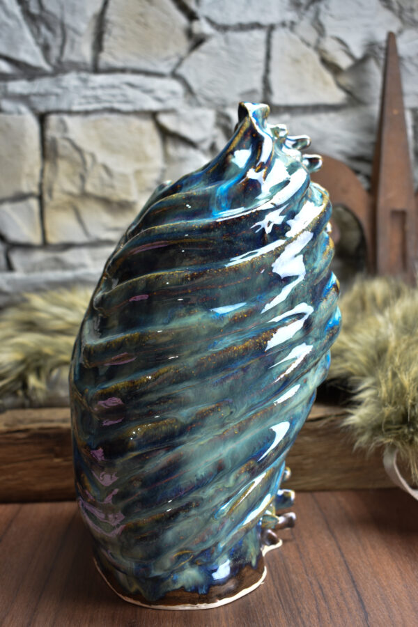 Handmade ribcage vase blue/brown effect glaze 1 - Image 6