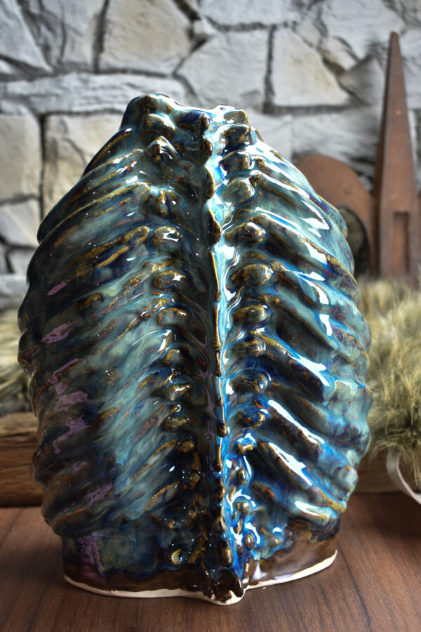 Handmade ribcage vase blue/brown effect glaze 1 - Image 4