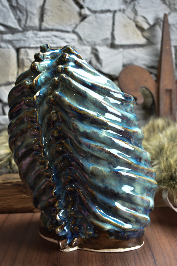 Handmade ribcage vase blue/brown effect glaze 1 - Image 3