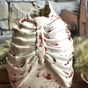 Handmade ribcage vase white/red shine glaze