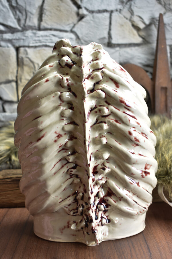 Handmade ribcage vase white/red shine glaze - Image 3
