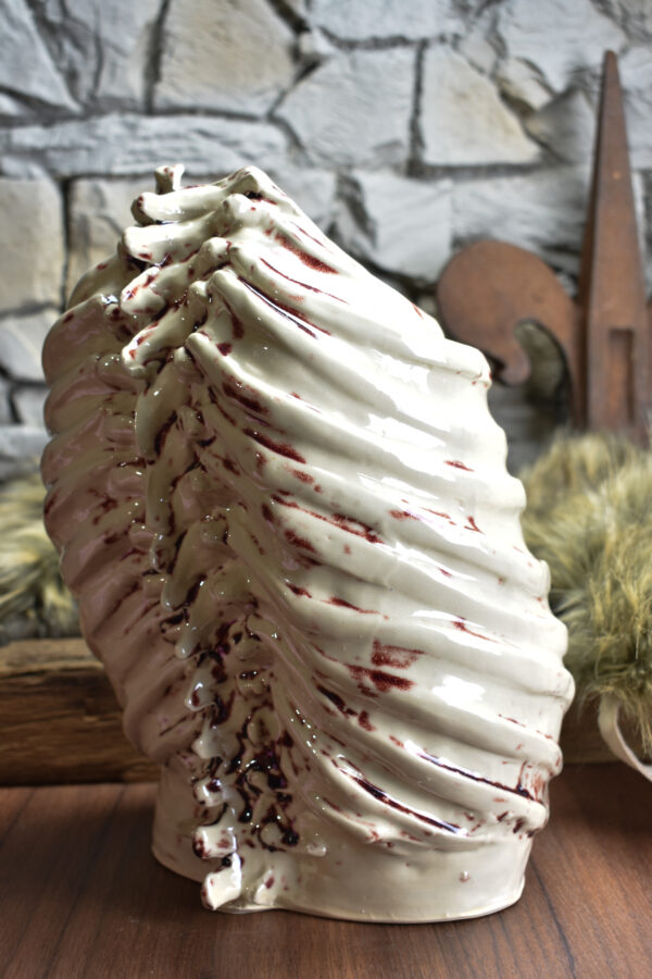 Handmade ribcage vase white/red shine glaze - Image 2