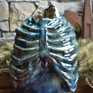 Handmade ribcage vase blue/brown effect glaze 2
