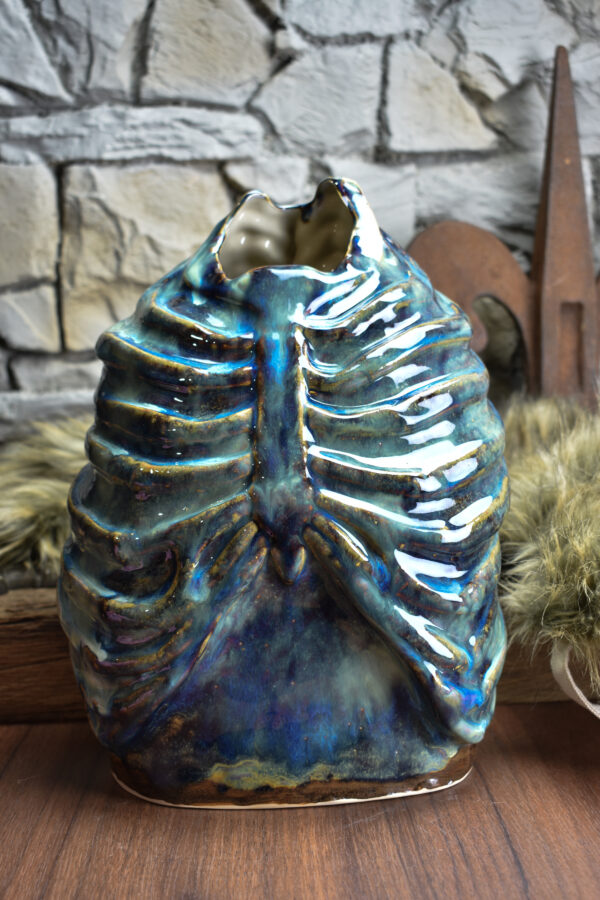 Handmade ribcage vase blue/brown effect glaze 2